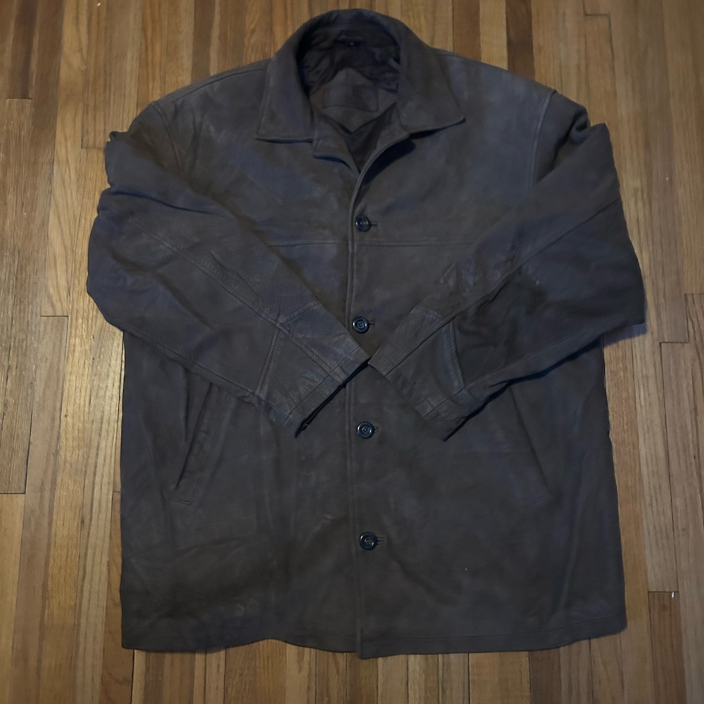 Bostonian Men's Size Medium Brown Brushed 100% Leather Coat Jacket